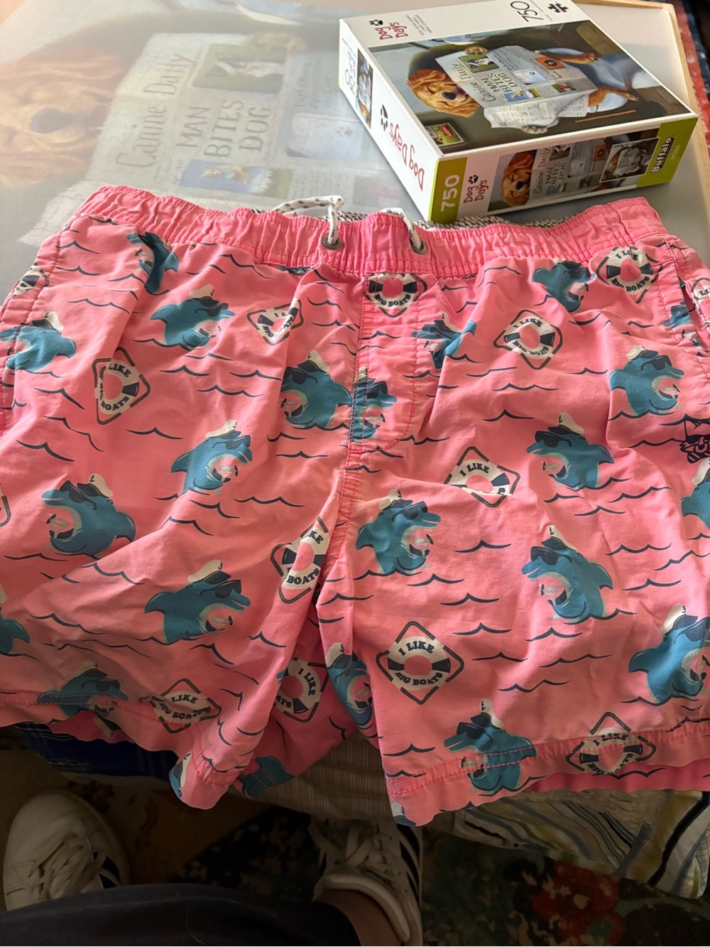 Mens Pink Shark Print Swim Trunks Party Pants Size Small